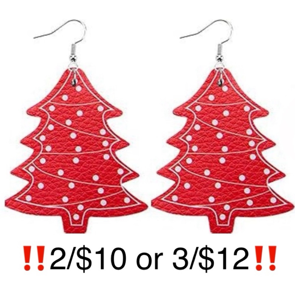 Faux Leather Red Christmas Tree Earrings